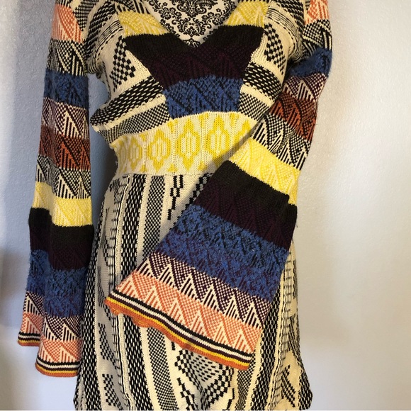 Free People Knit Sweater Mini Dress Long Bell Sleeves Multicolor - Picture 2 of 7